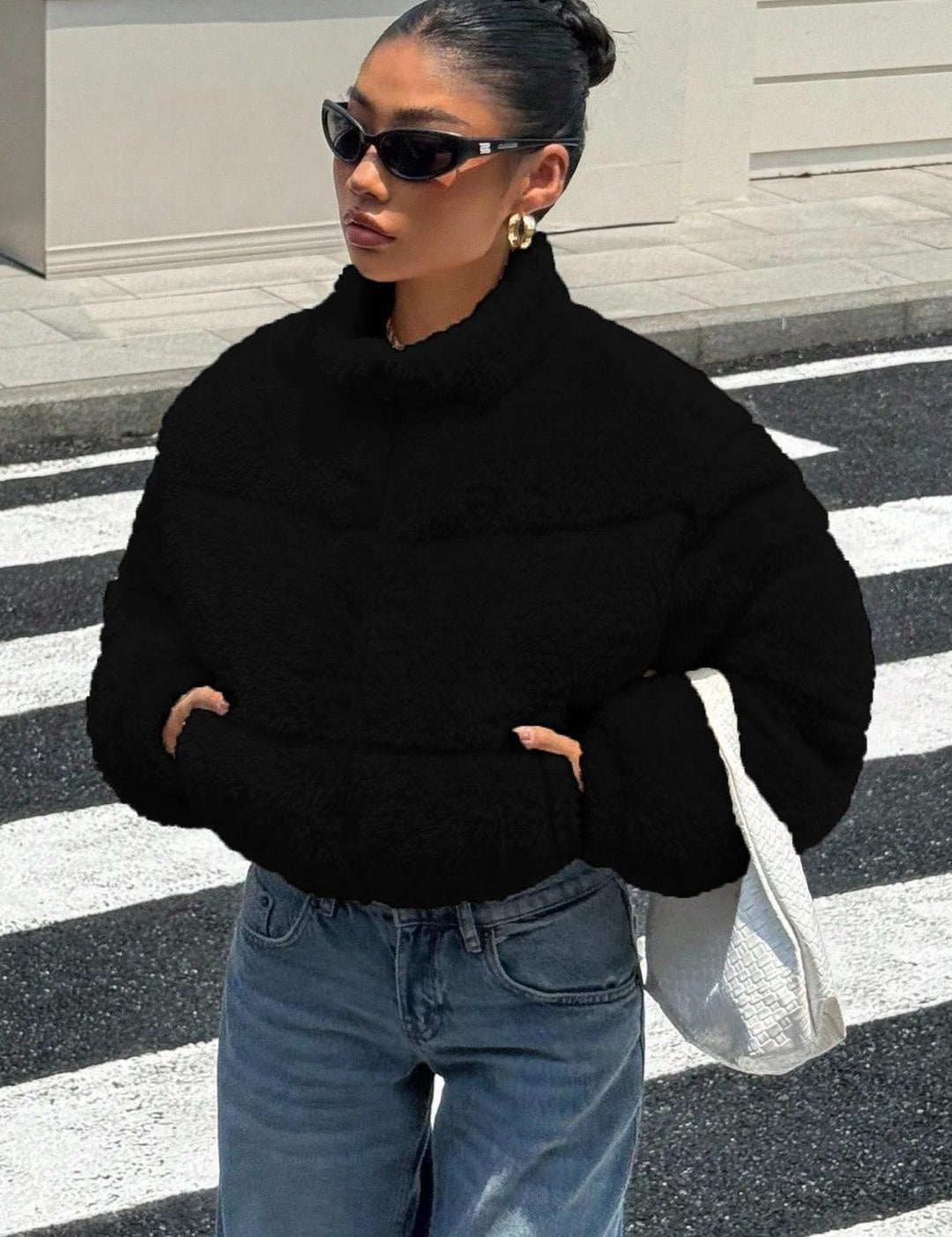 Kotty Women Woollen Crop Open Front Jacket