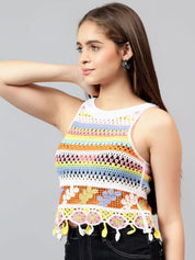 Kotty Women Self Design Boat Neck Cotton Top