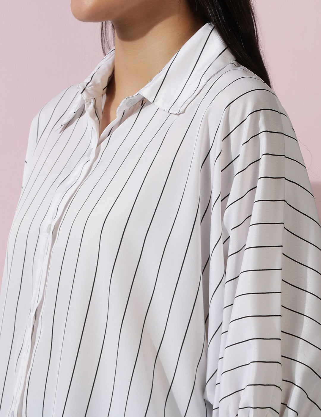 Kotty Women Comfort Spread Collar Vertical Striped Cotton Oversized Casual Shirt