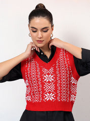 Kotty Women Printed Crop Sweater Vest