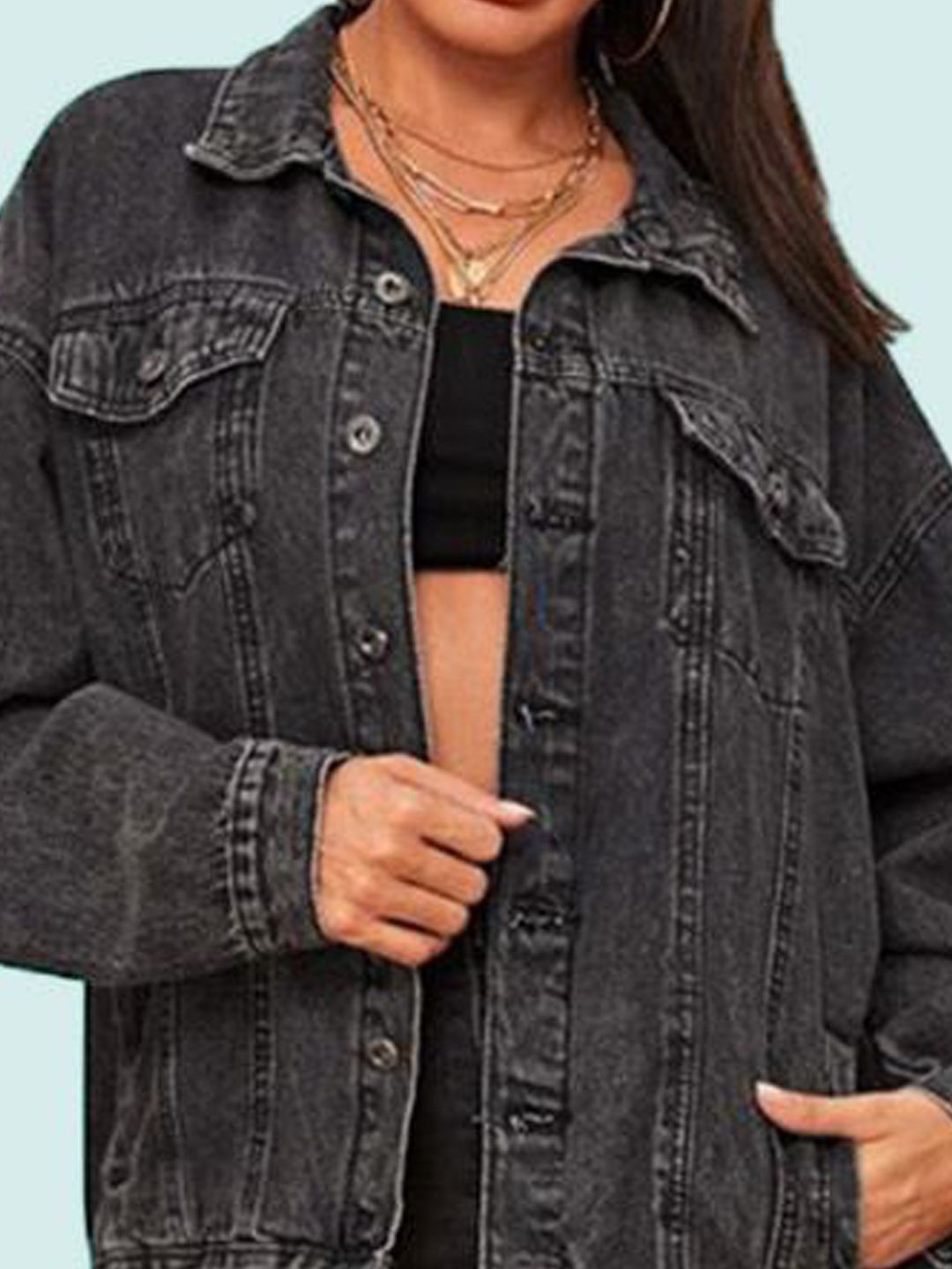 Kotty Women Spread Collar Washed Self Design Cotton Casual Denim Jacket