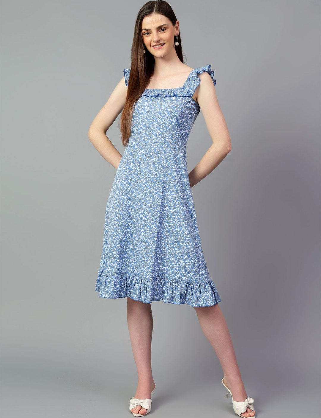 Kotty Printed Crepe Fit & Flare Midi Dress