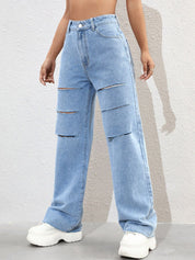 Kotty Women Straight Fit High-Rise Slash Knee Stretchable Jeans