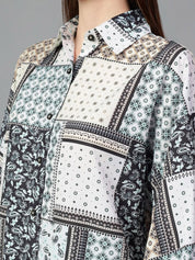 Kotty White Geometric Printed Shirt With Trousers