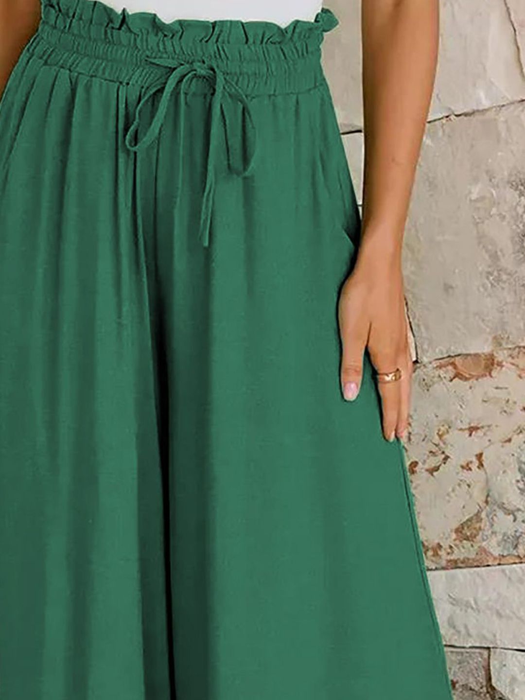 Kotty Women Loose Fit High-Rise Pleated Linen Wide Leg Trousers