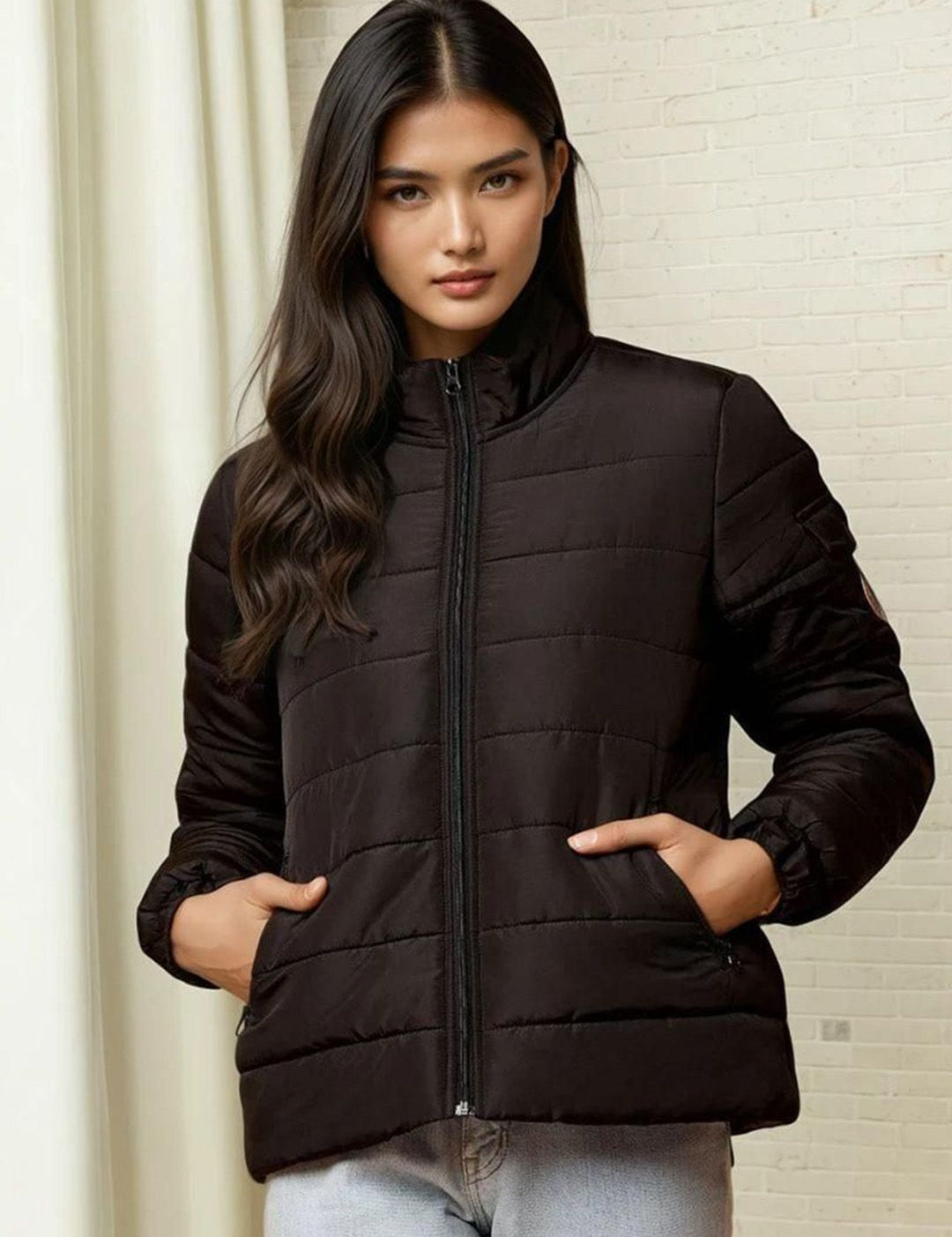 Kotty Women Stand Collar Solid Lightweight Puffer Jacket