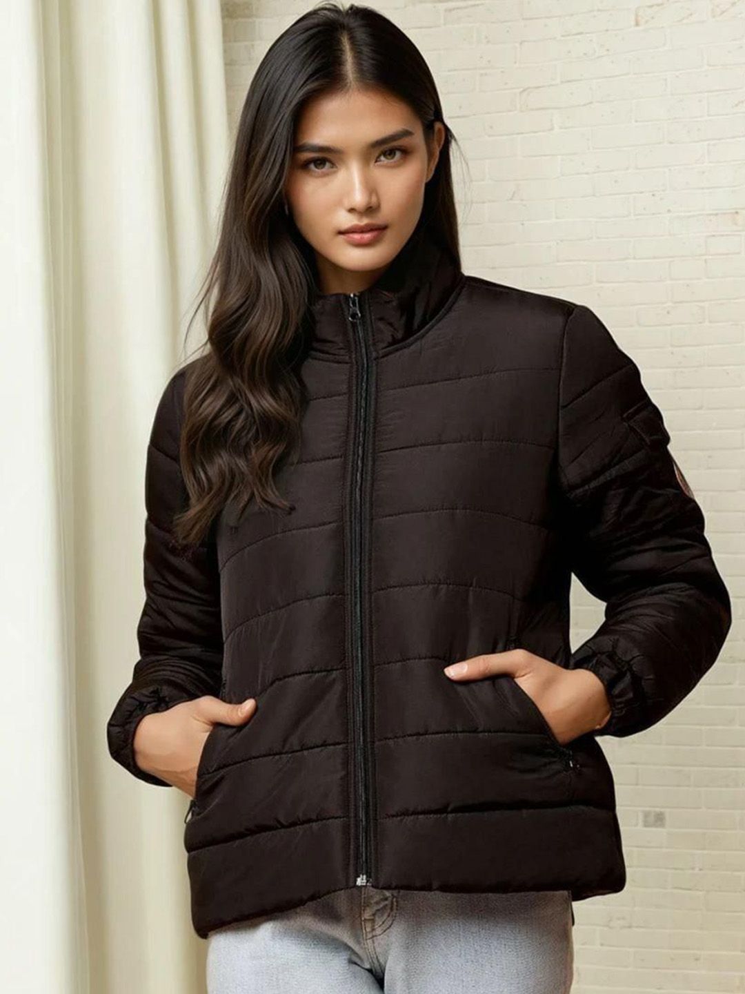 Kotty Women Stand Collar Solid Lightweight Puffer Jacket