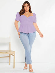 KOTTY Sweetheart Neck Puff Sleeve Peplum Top