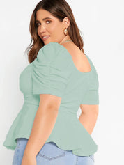 KOTTY Sweetheart Neck Puff Sleeve Peplum Top