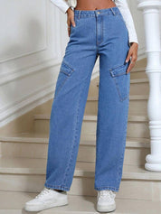 Kotty Women Wide Leg High-Rise Stretchable Cargo Jeans