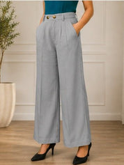 Grey Regular Fit High-Rise Trousers for Women | Kotty