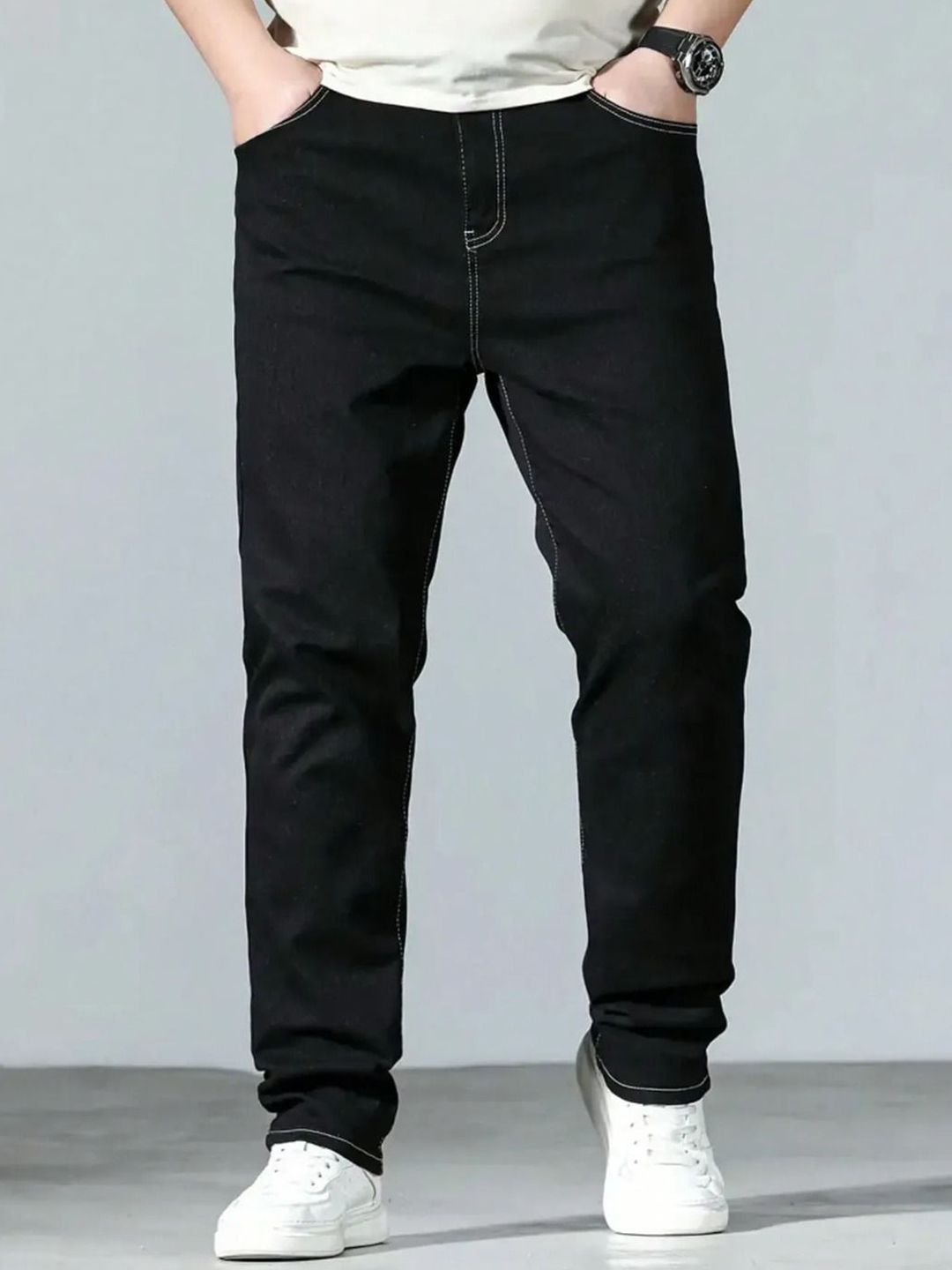 Kotty Men Slim Fit Mid-Rise Clean Look Cotton Stretchable Jeans