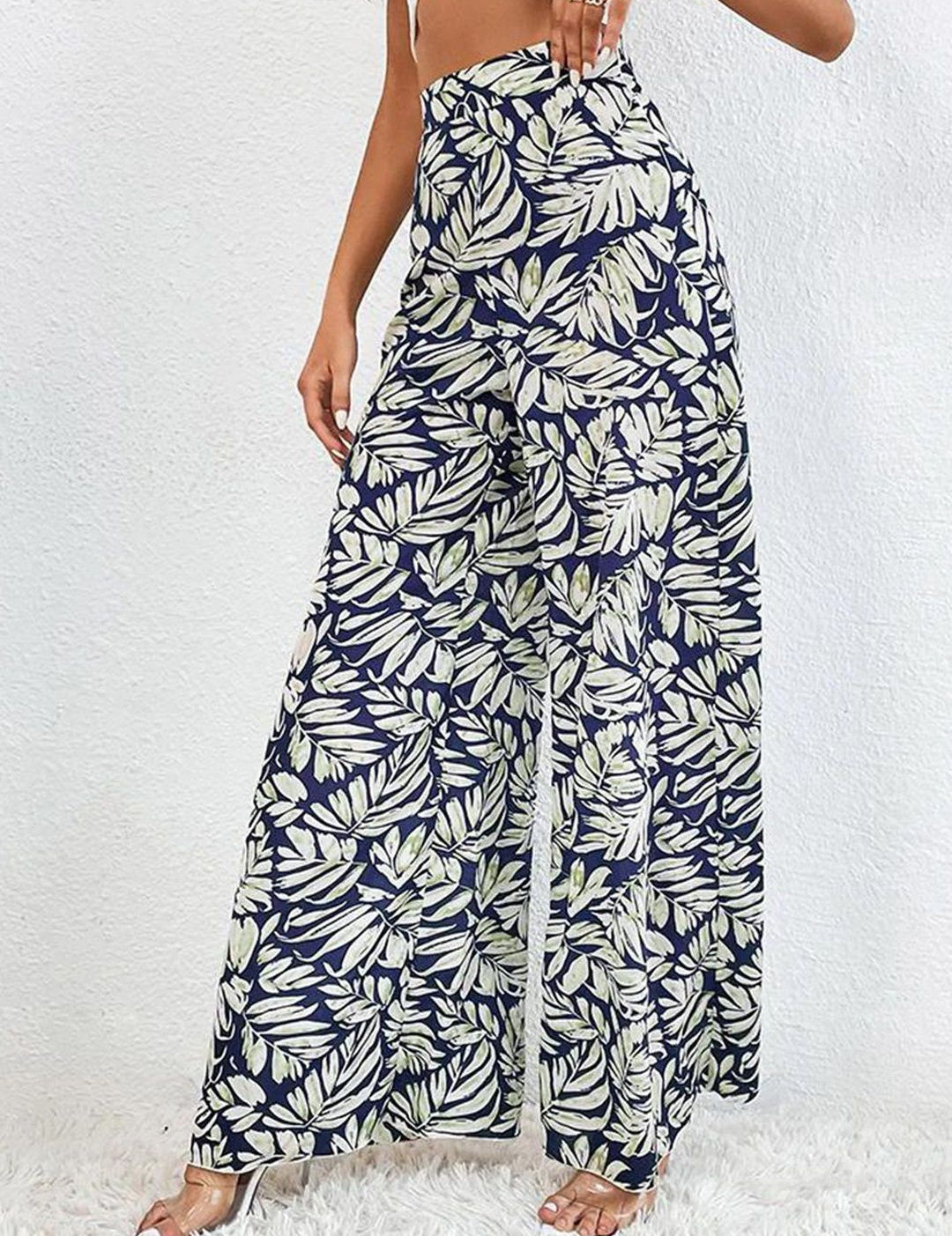 Kotty Women Floral Printed Relaxed Flared High-Rise Easy Wash Trousers