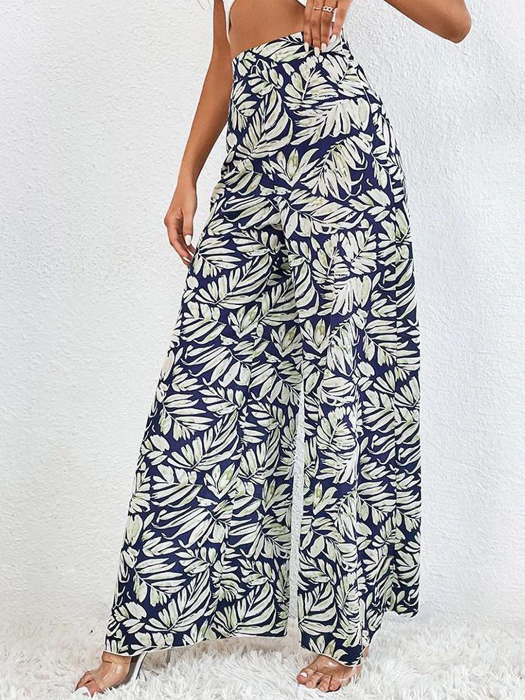 Kotty Women Floral Printed Relaxed Flared High-Rise Easy Wash Trousers