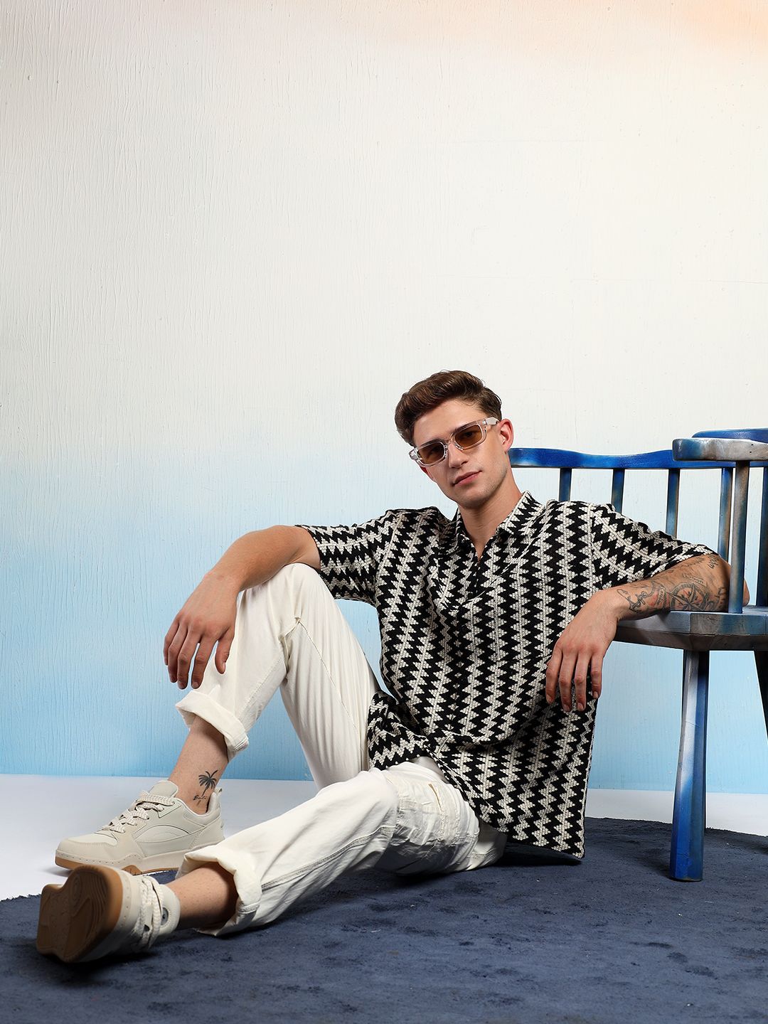 Kotty Men Sheer Striped Casual Shirt