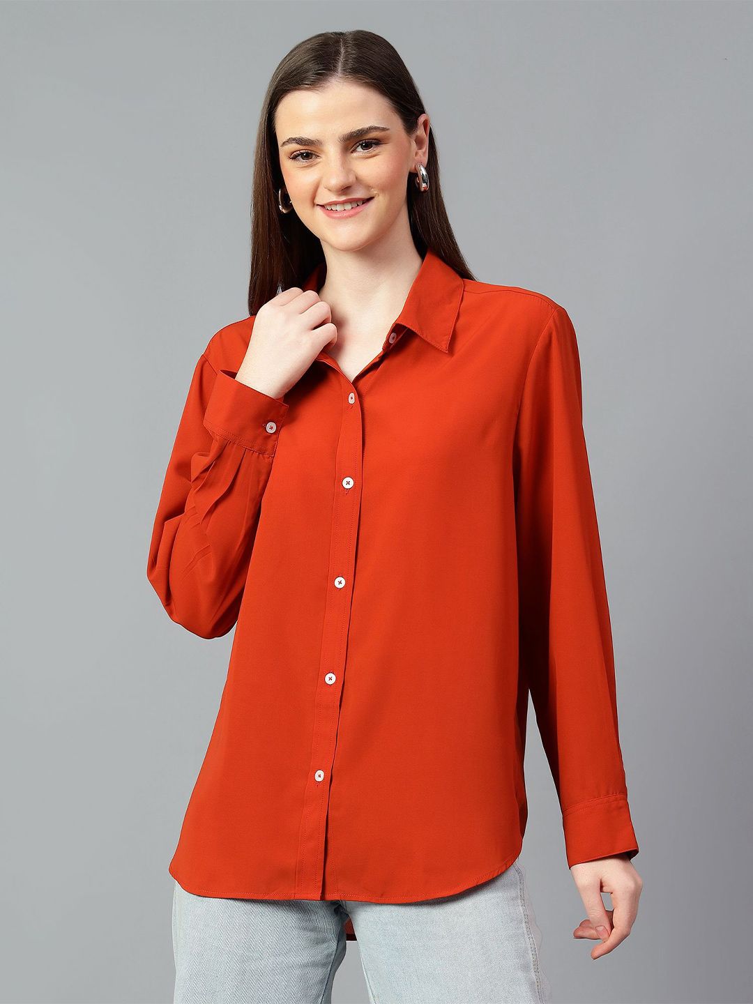 Kotty Women Comfort Spread Collar Solid Oversized Casual Shirt