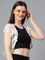 Kotty Self Design Crochet Open Front Crop Shrug