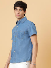 Kotty Men Relaxed Spread Collar Solid Cotton Casual Shirt