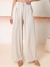 Kotty Women Solid Comfort Flared High-Rise Pleated Parallel Trousers