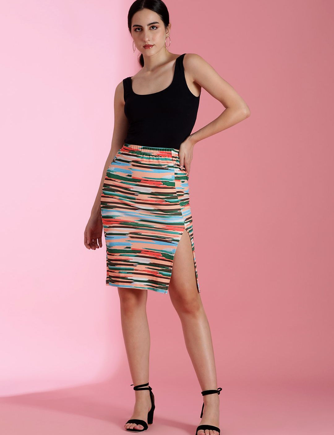  Kotty Printed Pencil Knee Length Skirts