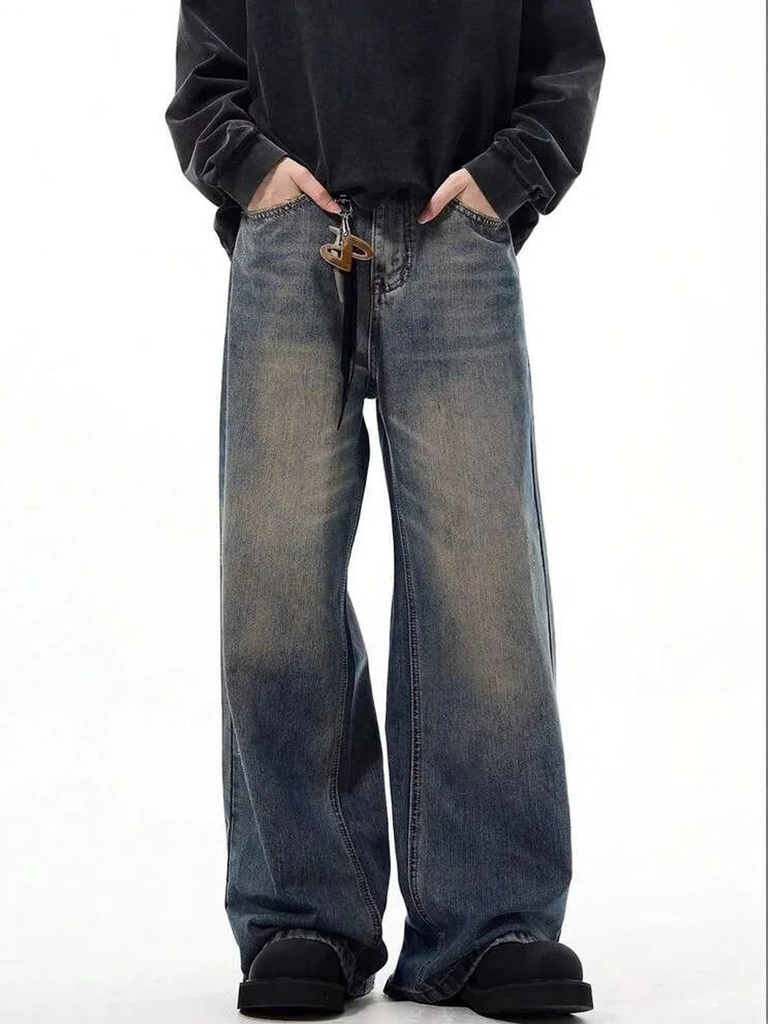 Kotty Men Wide Leg Mid-Rise Light Fade Stretchable Jeans