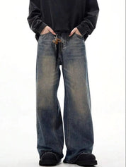 Kotty Men Wide Leg Mid-Rise Light Fade Stretchable Jeans