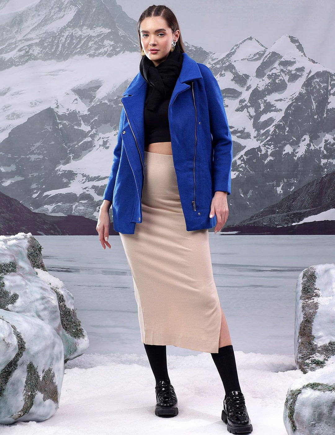 Kotty Women Notched Lapel Longline Overcoat