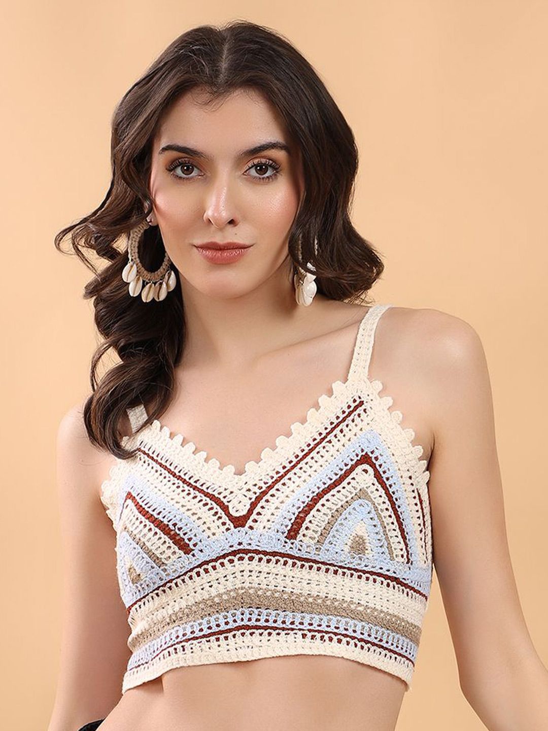 Kotty Embellished Print Cotton Crop Top