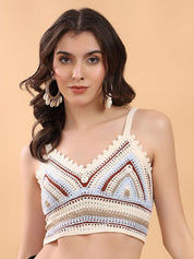 Kotty Embellished Print Cotton Crop Top