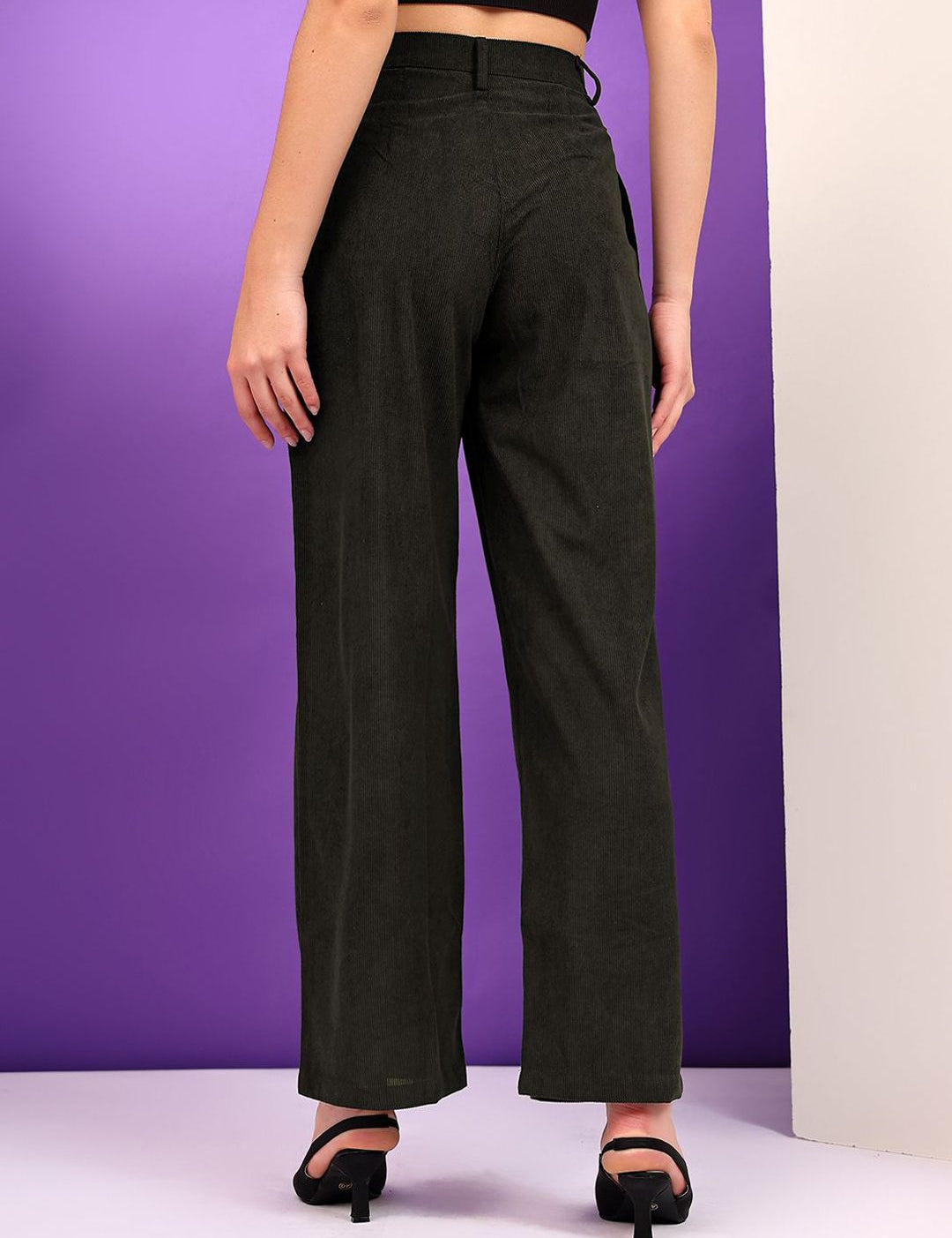 Kotty Women Loose Fit High-Rise Corduroy Pleated Trousers
