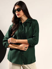 Kotty Women Relaxed Fit Solid Spread Collar Cotton Casual Shirt
