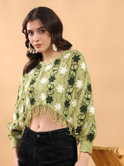 Kotty Women Crochet Floral Fringe Top