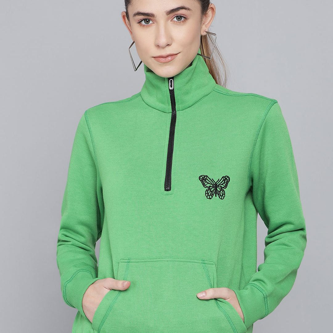 Kotty Women Embroidered High Neck Sweatshirt