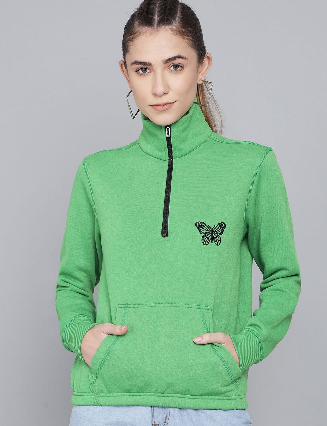 Kotty Women Embroidered High Neck Sweatshirt