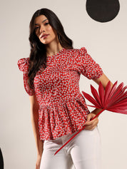Kotty Women Floral Print Puff Sleeve Top