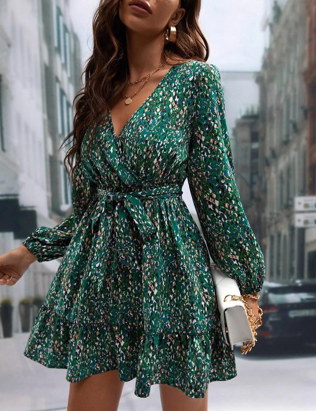 Kotty Animal Print Puff Sleeve Crepe Fit & Flare Dress