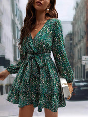 Kotty Animal Print Puff Sleeve Crepe Fit & Flare Dress