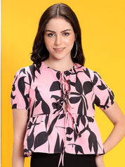 Kotty Women Printed Crepe Peplum Crop Top