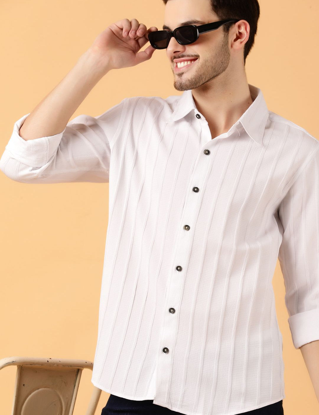 Kotty Men Relaxed Spread Collar Textured Cotton Casual Shirt