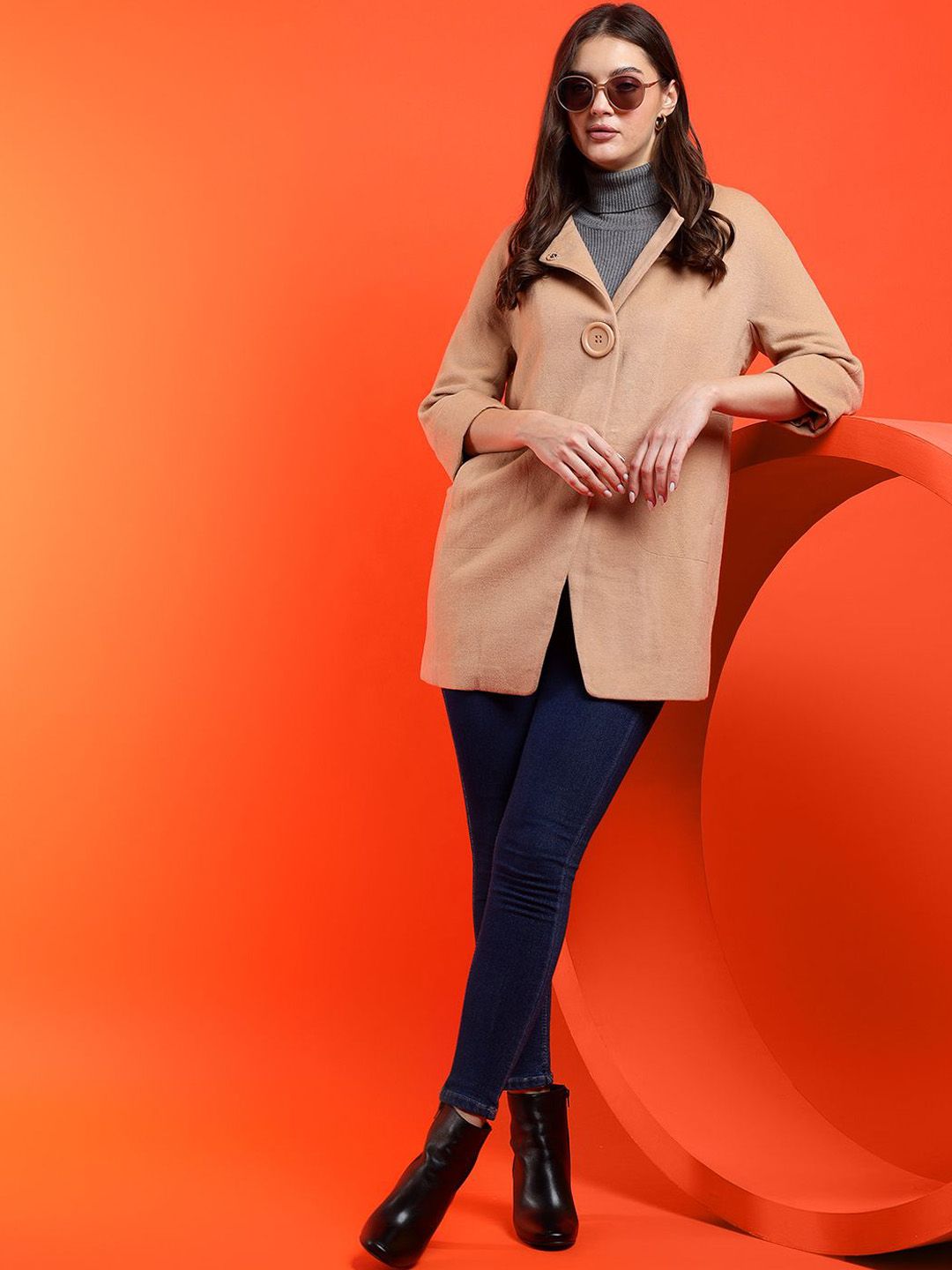 Kotty Band Collar Long Sleeves Overcoat