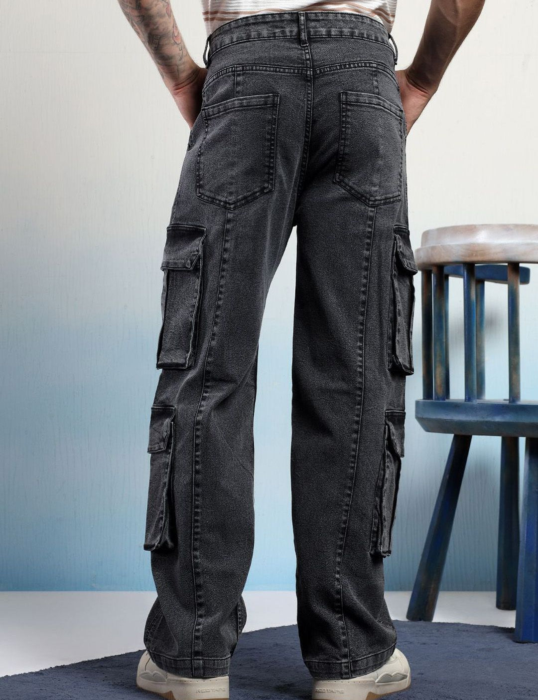 Kotty Men Straight Fit Low-Rise Wrinkle Free Pleated Cargos Trousers