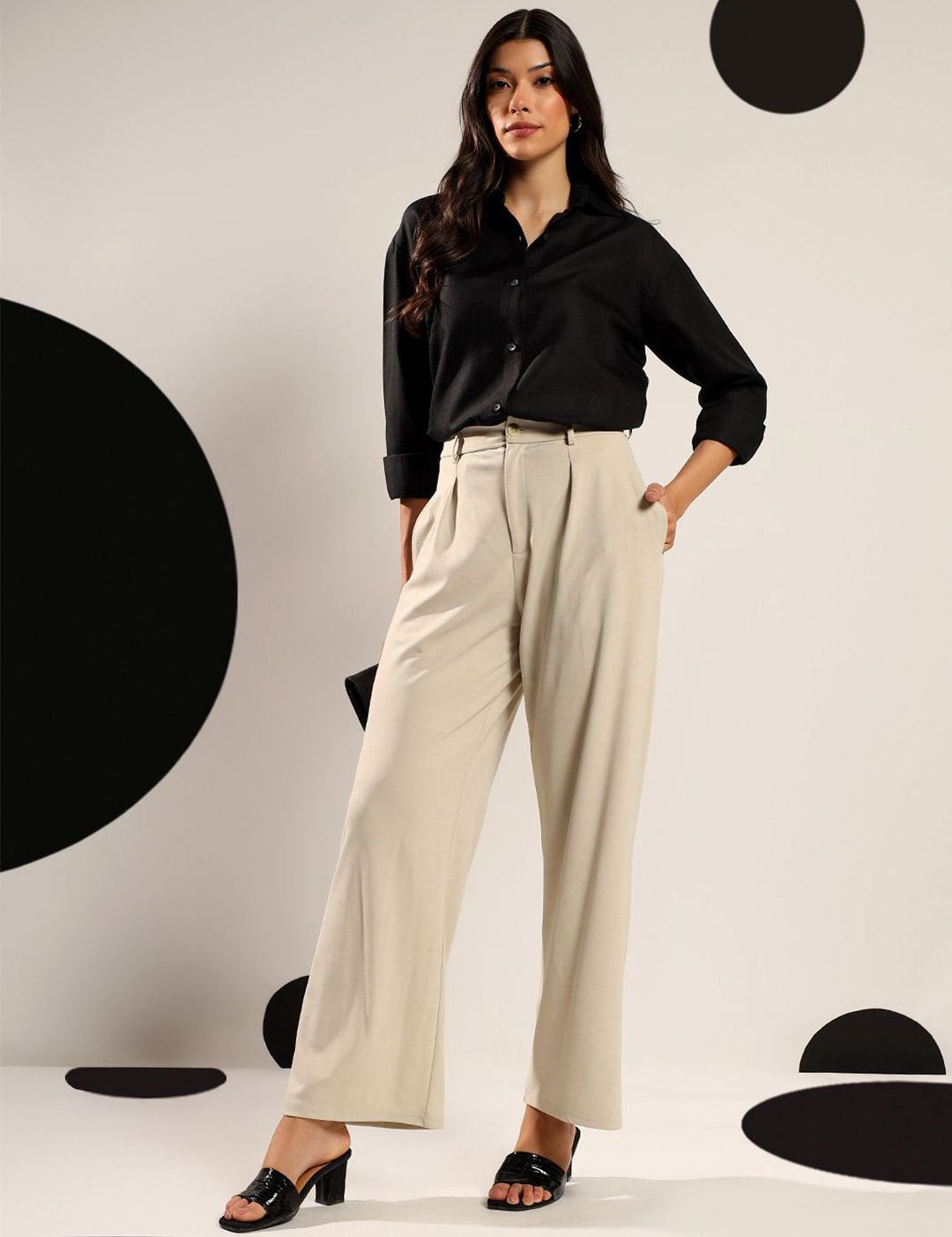 Kotty Women Relaxed Fit Solid Spread Collar Cotton Casual Shirt