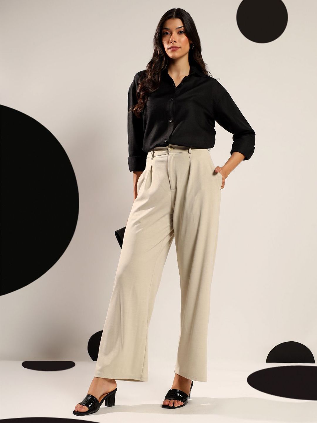 Kotty Women Relaxed Fit Solid Spread Collar Cotton Casual Shirt