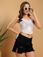 Kotty Ribbed Embroidered Corset Crop Top