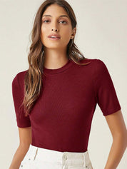 Kotty  Women Round Neck Short Sleeves Fitted Top