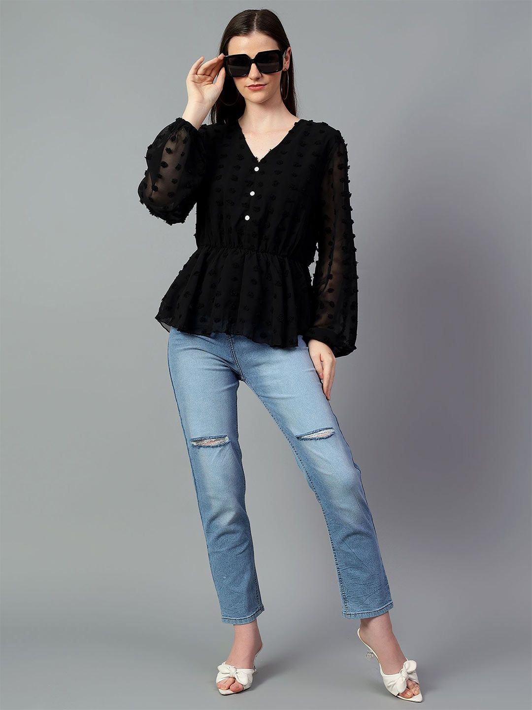 Kotty Women Solid V-Neck Top