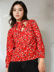 Kotty Women Conversational Printed Tie-Up Neck Top