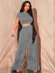 Kotty Round Neck Crop Top With Wide-Leg Trousers Co-Ords