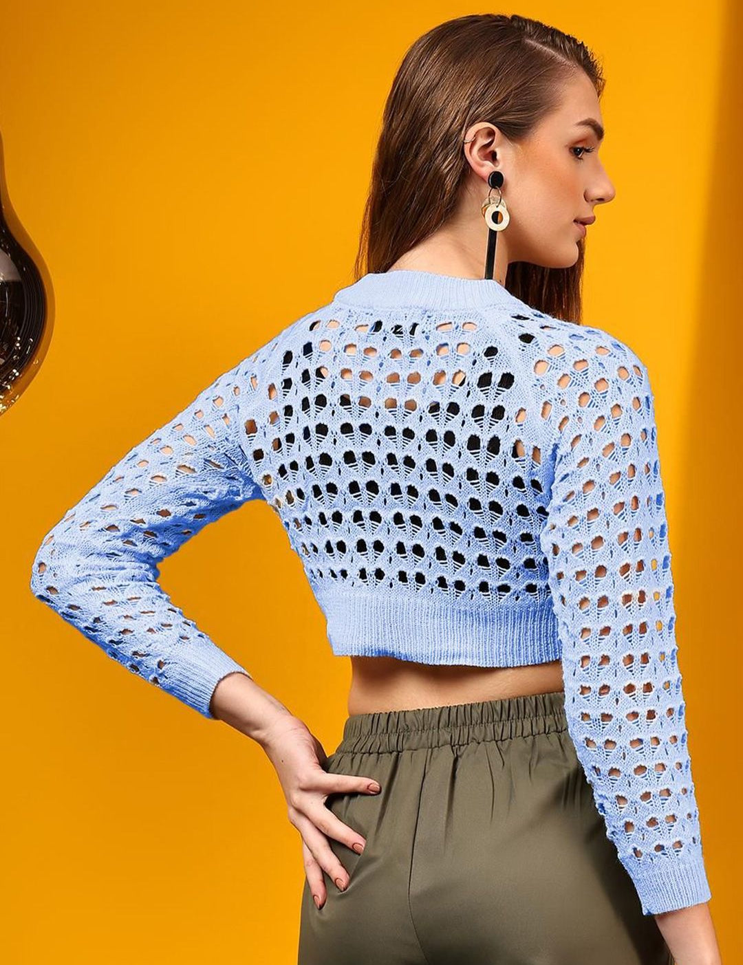 Kotty Women Open Knit Crop Pullover