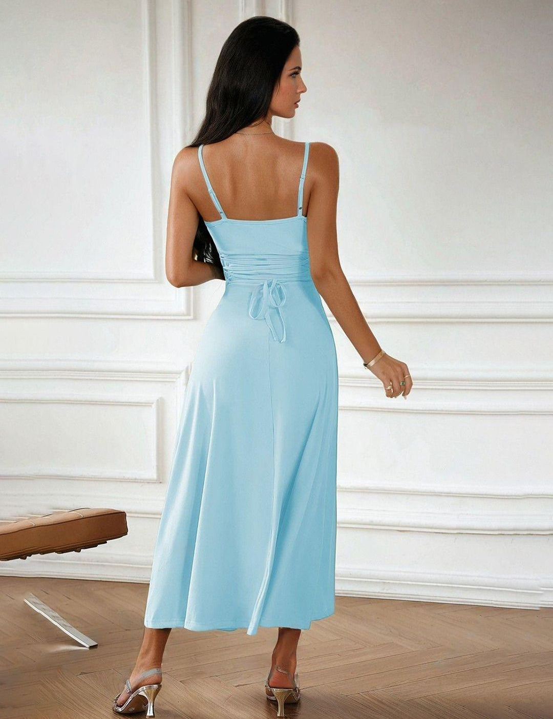 Kotty Women Solid Shoulder Straps Fit and Flare Dress